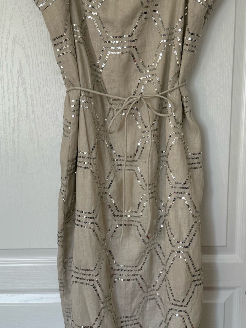 Brand New Ann Taylor Strap Sequin-Embellished Beige Dress - Picture 4 of 12
